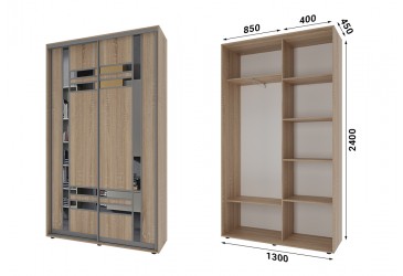 Шкаф-купе 2 двери комбинированный фасад Классик-1 130*240*45 цвет Дуб сонома