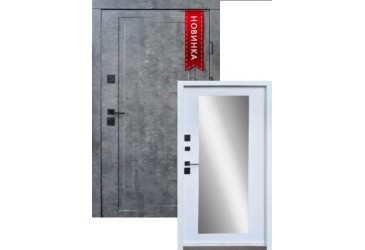 Входные Двери Мироу мрамор темный белая эмаль + зеркало Qdoors